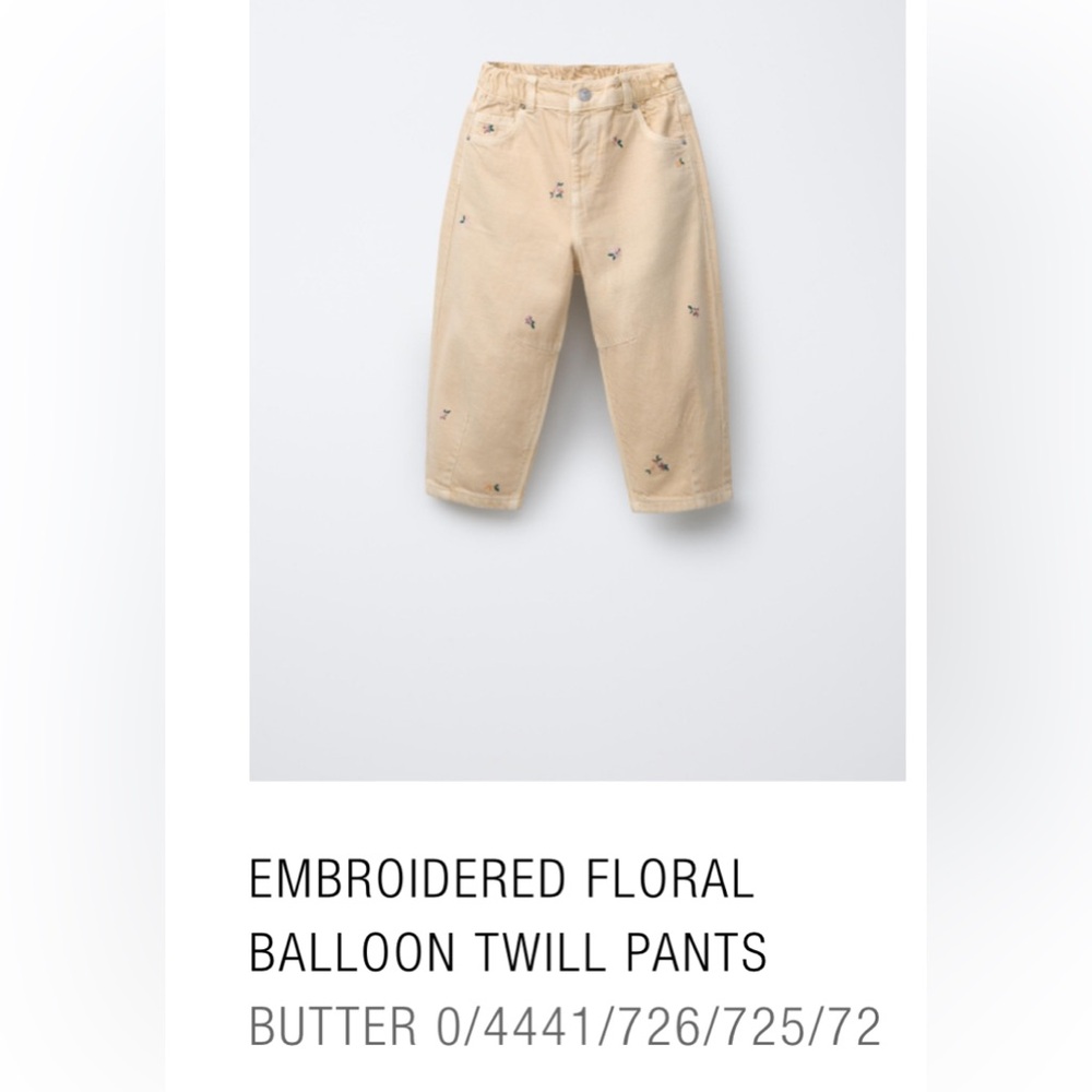 Zara Kids Beige Jeans with Floral Embroidery